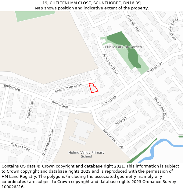 19, CHELTENHAM CLOSE, SCUNTHORPE, DN16 3SJ: Location map and indicative extent of plot