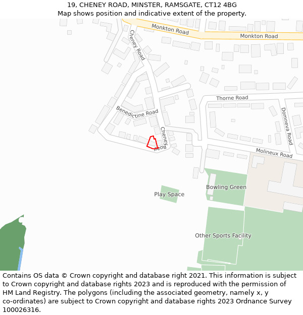 19, CHENEY ROAD, MINSTER, RAMSGATE, CT12 4BG: Location map and indicative extent of plot