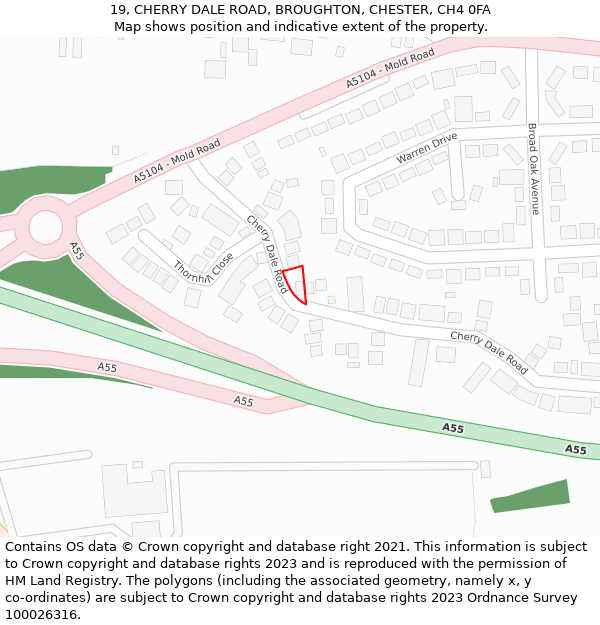 19, CHERRY DALE ROAD, BROUGHTON, CHESTER, CH4 0FA: Location map and indicative extent of plot