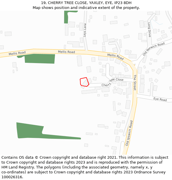 19, CHERRY TREE CLOSE, YAXLEY, EYE, IP23 8DH: Location map and indicative extent of plot