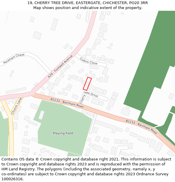 19, CHERRY TREE DRIVE, EASTERGATE, CHICHESTER, PO20 3RR: Location map and indicative extent of plot