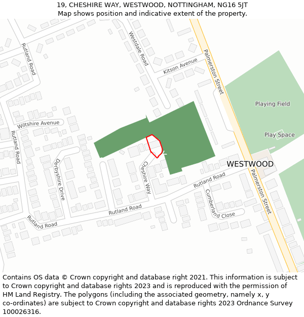 19, CHESHIRE WAY, WESTWOOD, NOTTINGHAM, NG16 5JT: Location map and indicative extent of plot