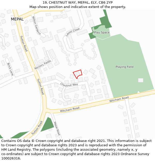 19, CHESTNUT WAY, MEPAL, ELY, CB6 2YP: Location map and indicative extent of plot