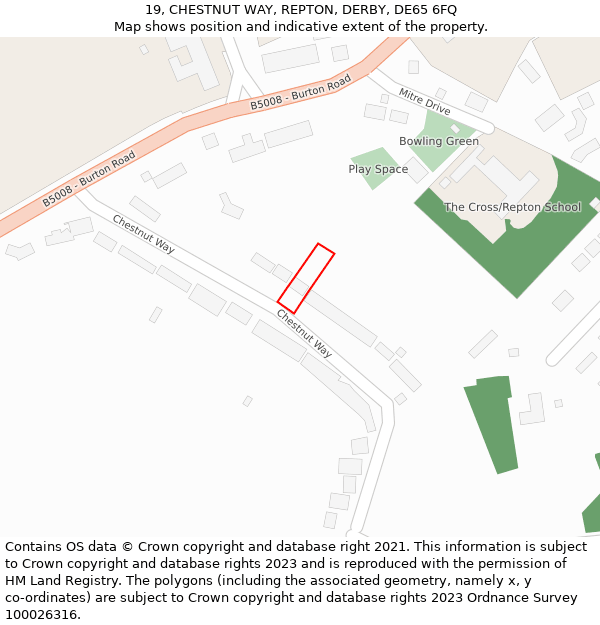 19, CHESTNUT WAY, REPTON, DERBY, DE65 6FQ: Location map and indicative extent of plot