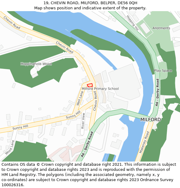 19, CHEVIN ROAD, MILFORD, BELPER, DE56 0QH: Location map and indicative extent of plot