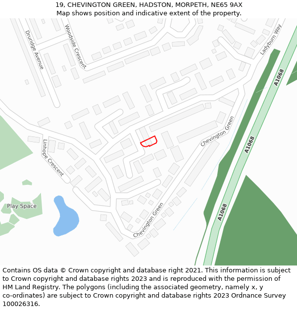 19, CHEVINGTON GREEN, HADSTON, MORPETH, NE65 9AX: Location map and indicative extent of plot