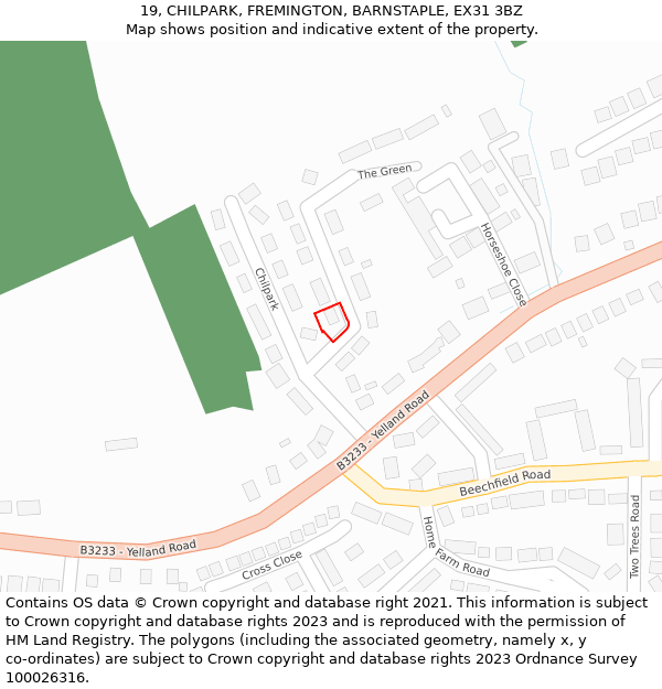 19, CHILPARK, FREMINGTON, BARNSTAPLE, EX31 3BZ: Location map and indicative extent of plot