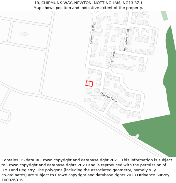 19, CHIPMUNK WAY, NEWTON, NOTTINGHAM, NG13 8ZH: Location map and indicative extent of plot