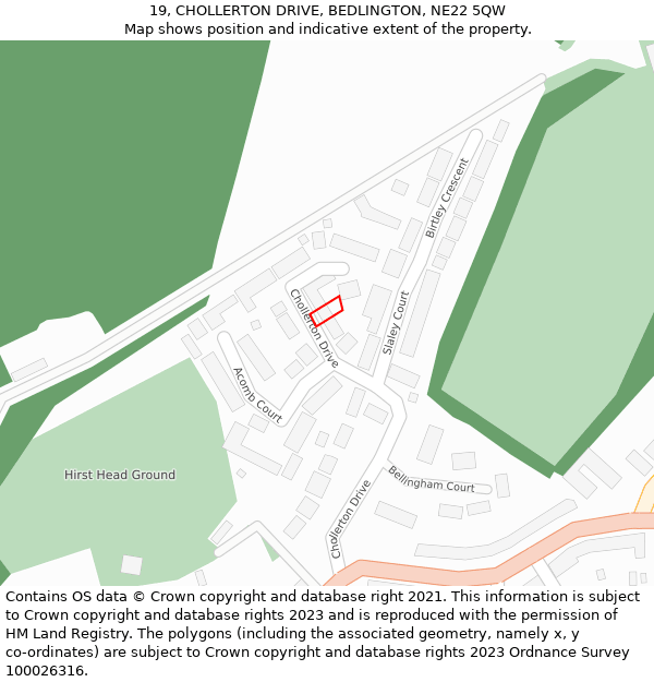 19, CHOLLERTON DRIVE, BEDLINGTON, NE22 5QW: Location map and indicative extent of plot