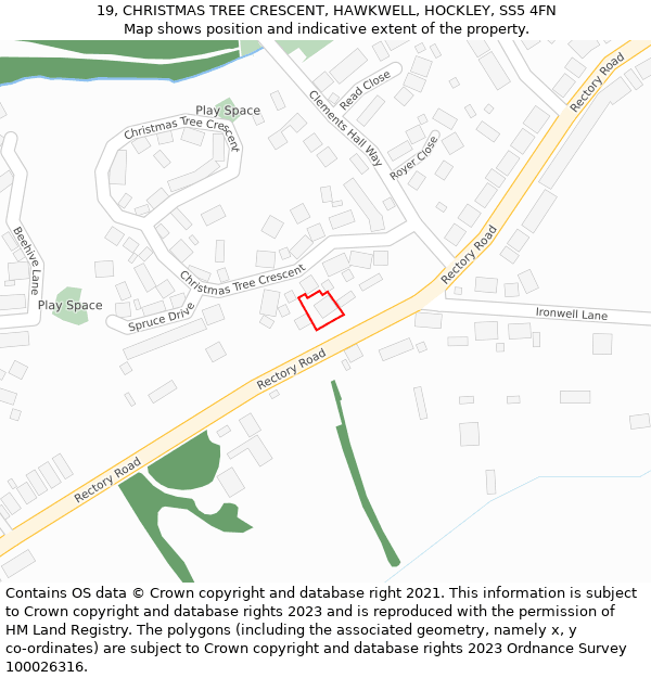 19, CHRISTMAS TREE CRESCENT, HAWKWELL, HOCKLEY, SS5 4FN: Location map and indicative extent of plot