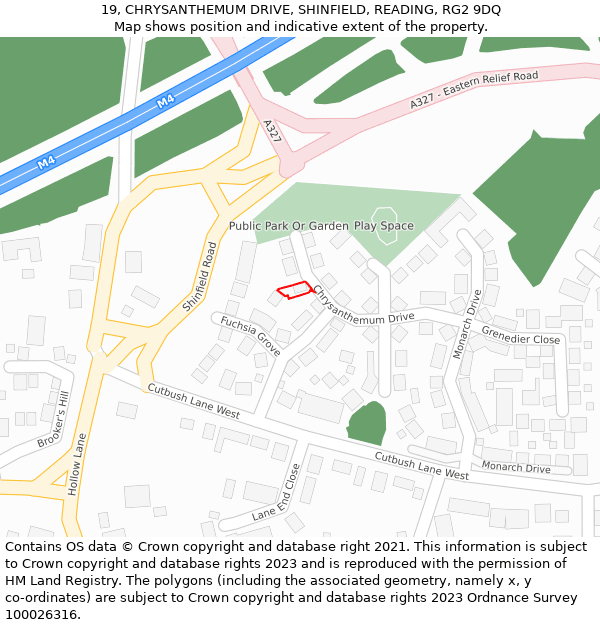 19, CHRYSANTHEMUM DRIVE, SHINFIELD, READING, RG2 9DQ: Location map and indicative extent of plot