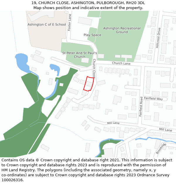 19, CHURCH CLOSE, ASHINGTON, PULBOROUGH, RH20 3DL: Location map and indicative extent of plot