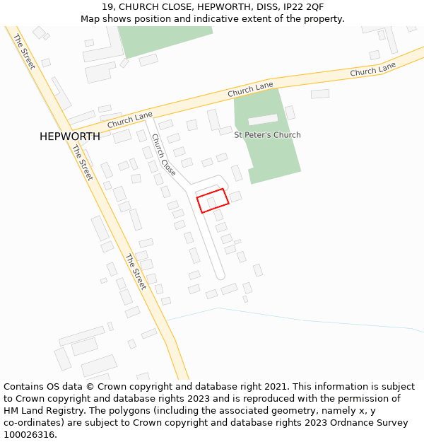 19, CHURCH CLOSE, HEPWORTH, DISS, IP22 2QF: Location map and indicative extent of plot