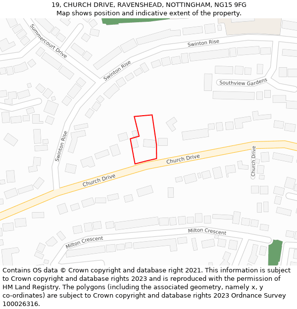 19, CHURCH DRIVE, RAVENSHEAD, NOTTINGHAM, NG15 9FG: Location map and indicative extent of plot