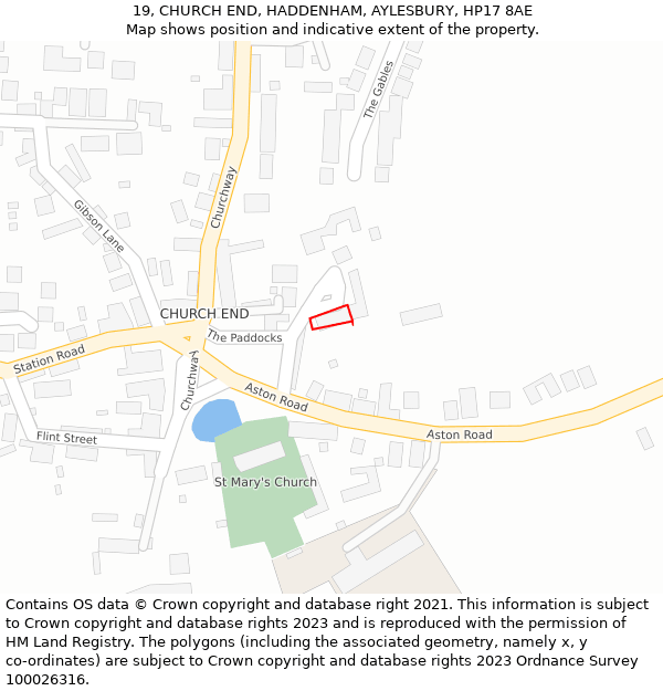 19, CHURCH END, HADDENHAM, AYLESBURY, HP17 8AE: Location map and indicative extent of plot