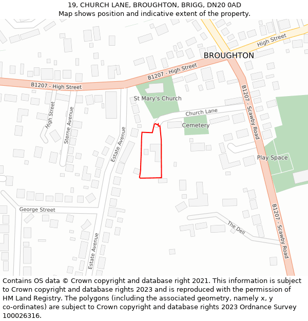 19, CHURCH LANE, BROUGHTON, BRIGG, DN20 0AD: Location map and indicative extent of plot