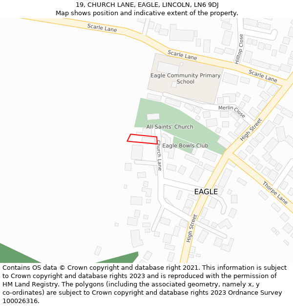 19, CHURCH LANE, EAGLE, LINCOLN, LN6 9DJ: Location map and indicative extent of plot