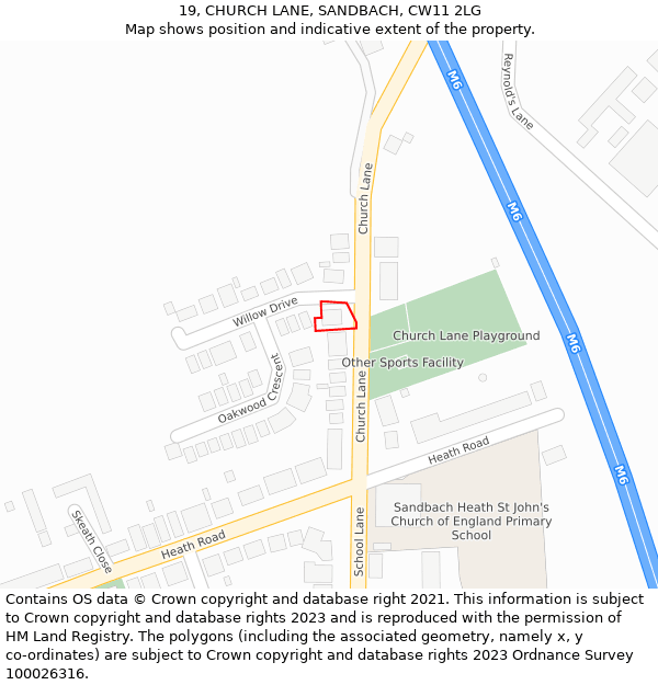 19, CHURCH LANE, SANDBACH, CW11 2LG: Location map and indicative extent of plot