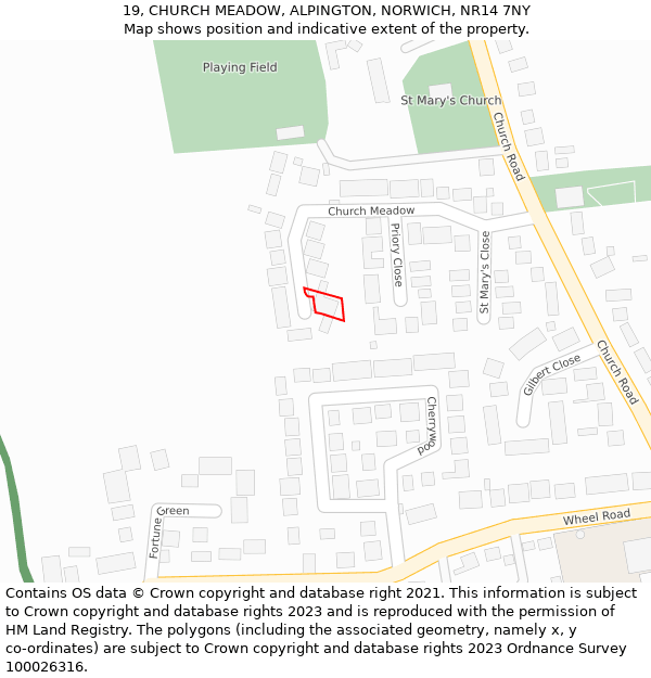 19, CHURCH MEADOW, ALPINGTON, NORWICH, NR14 7NY: Location map and indicative extent of plot