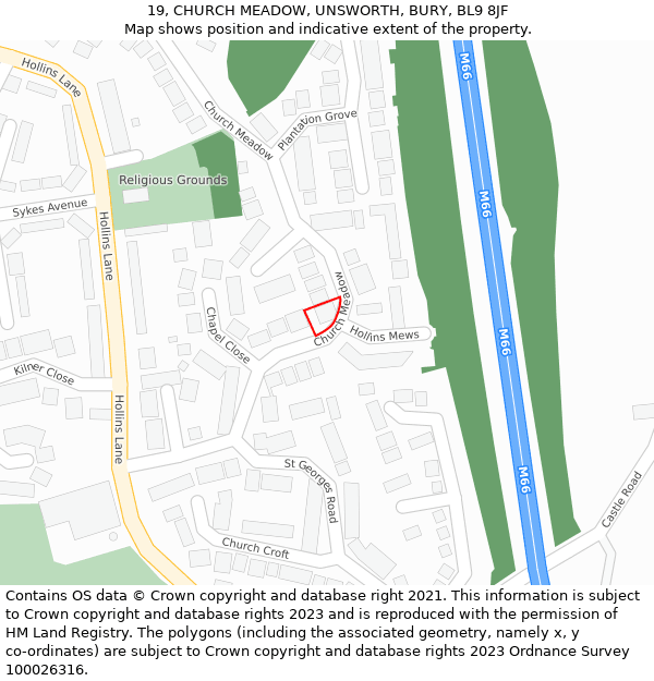 19, CHURCH MEADOW, UNSWORTH, BURY, BL9 8JF: Location map and indicative extent of plot