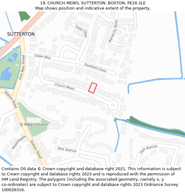 19, CHURCH MEWS, SUTTERTON, BOSTON, PE20 2LE: Location map and indicative extent of plot