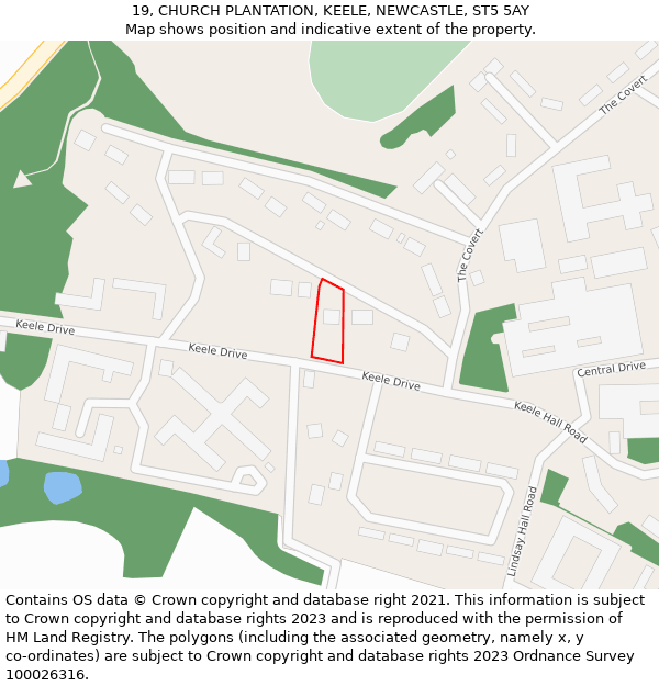 19, CHURCH PLANTATION, KEELE, NEWCASTLE, ST5 5AY: Location map and indicative extent of plot