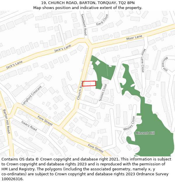 19, CHURCH ROAD, BARTON, TORQUAY, TQ2 8PN: Location map and indicative extent of plot