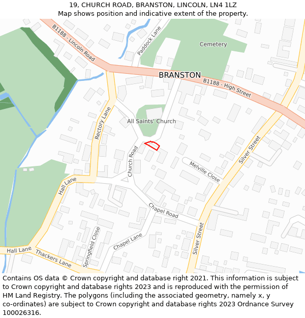 19, CHURCH ROAD, BRANSTON, LINCOLN, LN4 1LZ: Location map and indicative extent of plot