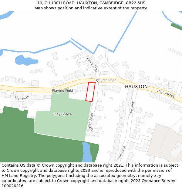 19, CHURCH ROAD, HAUXTON, CAMBRIDGE, CB22 5HS: Location map and indicative extent of plot