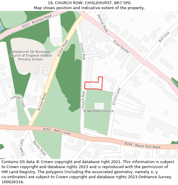 19, CHURCH ROW, CHISLEHURST, BR7 5PG: Location map and indicative extent of plot