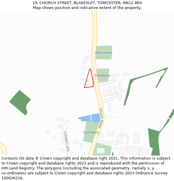 19, CHURCH STREET, BLAKESLEY, TOWCESTER, NN12 8RA: Location map and indicative extent of plot