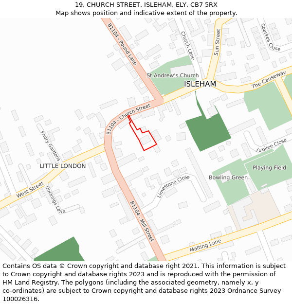 19, CHURCH STREET, ISLEHAM, ELY, CB7 5RX: Location map and indicative extent of plot