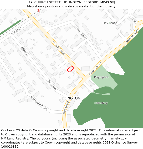 19, CHURCH STREET, LIDLINGTON, BEDFORD, MK43 0RJ: Location map and indicative extent of plot