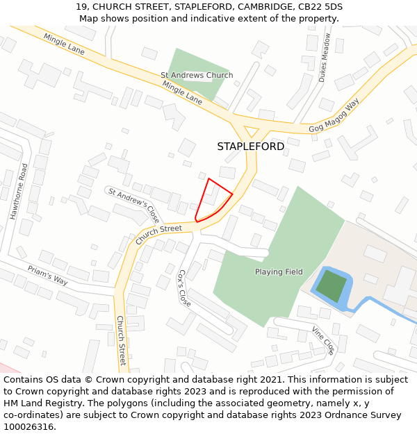 19, CHURCH STREET, STAPLEFORD, CAMBRIDGE, CB22 5DS: Location map and indicative extent of plot