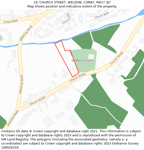 19, CHURCH STREET, WELDON, CORBY, NN17 3JY: Location map and indicative extent of plot
