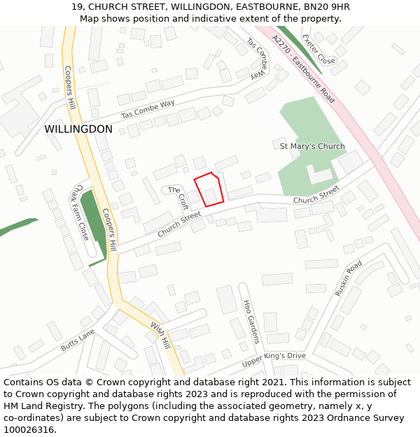 19, CHURCH STREET, WILLINGDON, EASTBOURNE, BN20 9HR: Location map and indicative extent of plot