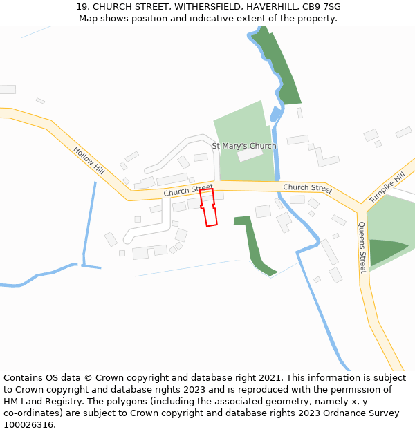 19, CHURCH STREET, WITHERSFIELD, HAVERHILL, CB9 7SG: Location map and indicative extent of plot