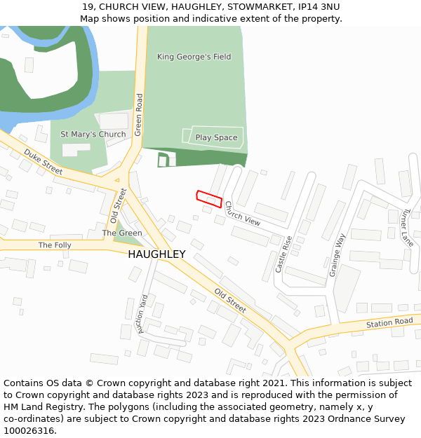 19, CHURCH VIEW, HAUGHLEY, STOWMARKET, IP14 3NU: Location map and indicative extent of plot