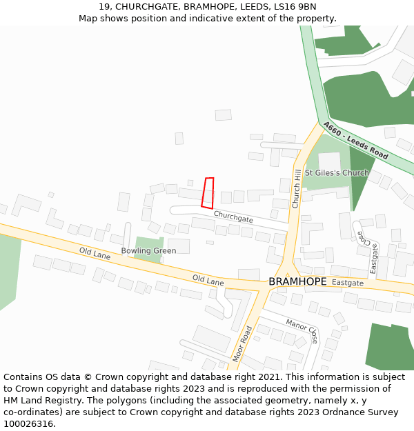 19, CHURCHGATE, BRAMHOPE, LEEDS, LS16 9BN: Location map and indicative extent of plot