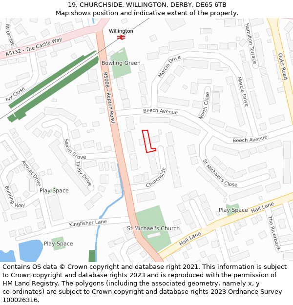 19, CHURCHSIDE, WILLINGTON, DERBY, DE65 6TB: Location map and indicative extent of plot