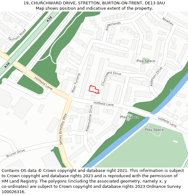 19, CHURCHWARD DRIVE, STRETTON, BURTON-ON-TRENT, DE13 0AU: Location map and indicative extent of plot