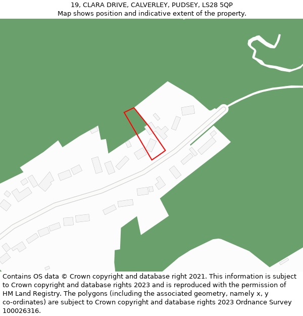 19, CLARA DRIVE, CALVERLEY, PUDSEY, LS28 5QP: Location map and indicative extent of plot