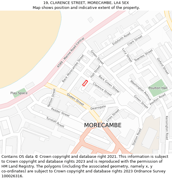 19, CLARENCE STREET, MORECAMBE, LA4 5EX: Location map and indicative extent of plot