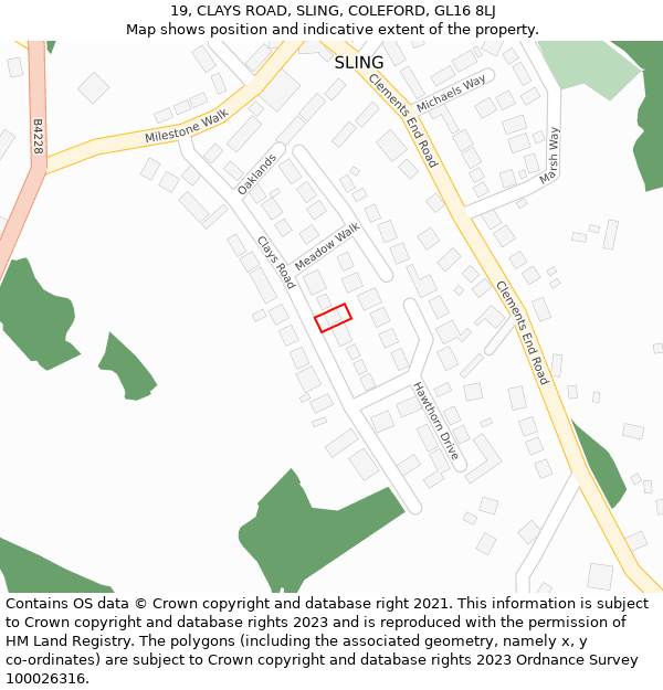 19, CLAYS ROAD, SLING, COLEFORD, GL16 8LJ: Location map and indicative extent of plot