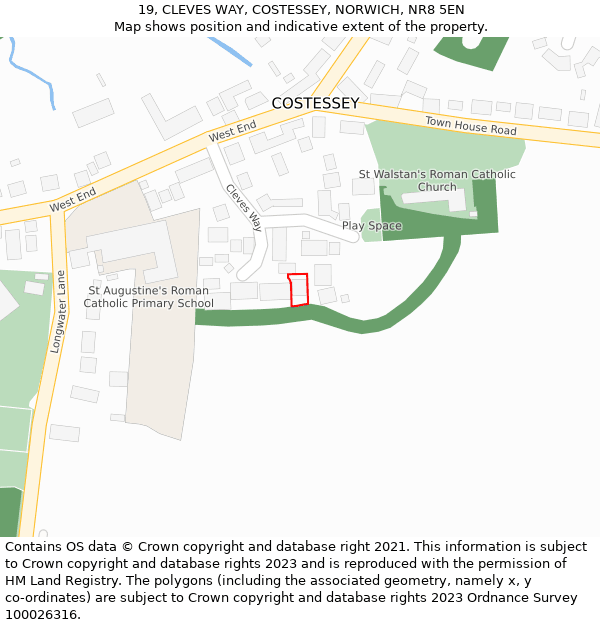 19, CLEVES WAY, COSTESSEY, NORWICH, NR8 5EN: Location map and indicative extent of plot