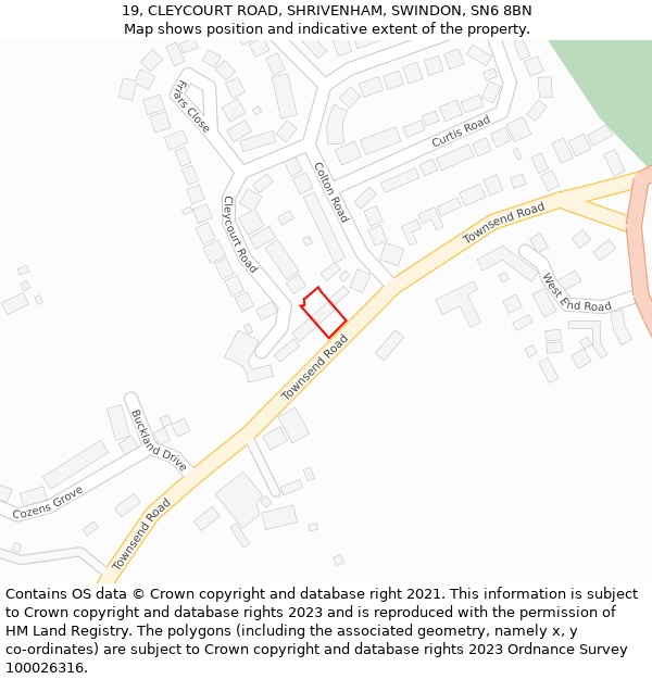 19, CLEYCOURT ROAD, SHRIVENHAM, SWINDON, SN6 8BN: Location map and indicative extent of plot