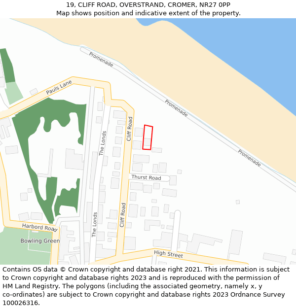 19, CLIFF ROAD, OVERSTRAND, CROMER, NR27 0PP: Location map and indicative extent of plot