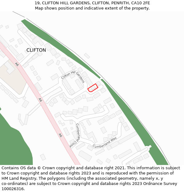 19, CLIFTON HILL GARDENS, CLIFTON, PENRITH, CA10 2FE: Location map and indicative extent of plot