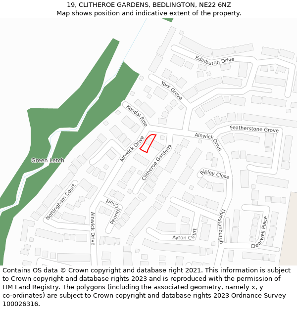 19, CLITHEROE GARDENS, BEDLINGTON, NE22 6NZ: Location map and indicative extent of plot