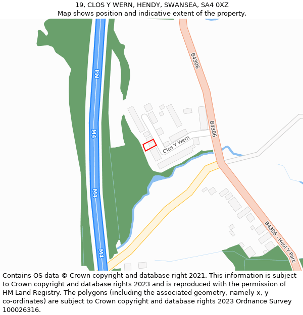 19, CLOS Y WERN, HENDY, SWANSEA, SA4 0XZ: Location map and indicative extent of plot